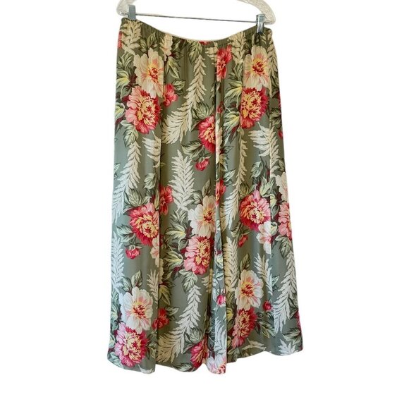 Jones New York Silk Maxi Skirt Elastic Waist Sage Green Floral  Plus Size 1X - Picture 4 of 5